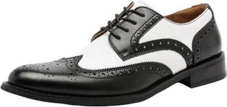 Generic Mens Genuine Leather Shoes Formal Dress British Style Black White Two Tone Brogue Wingtip Oxfords for Wedding and Business Occasions(Black,10.5)