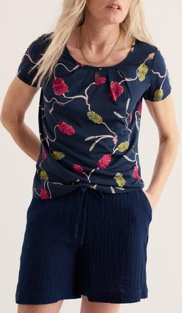 Seasalt Cornwall Appletree Floral Keyhole T-Shirt in Bottlebrush Maritime at Nordstrom, Size 12