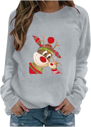 Generic Christmas Jumpers for Women Xmas Funny Ugly Reindeer Pattern Printed Womens Fashion Christmas Jumper 2025 Classic Casual Capless Long Sleeve Tops Wome