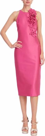 Badgley Mischka Corsage Midi Dress In Magenta