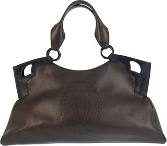 Cartier Black Leather Handbag Shoulder Bag Tote Bag (Pre-Owned)