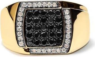 House of Brilliance Mens 10K Yellow Gold 1.00 Cttw Cushion Cluster Black and White Diamond Statement Ring at Nordstrom, Size 10.5