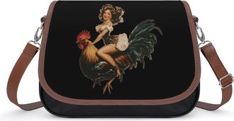 Generic Pin-up Ridding on Rooster Small Womens Crossbody Bags Shoulder Handbag with Adjustable Strap for Travel