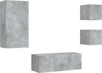 vidaXL 5 Piece TV Wall Units with LED Concrete Grey Engineered Wood vidaXL