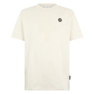 Philipp Plein Tops, Heren, Beige, M, Katoen, T-shirt met ronde hals Degrade Monogram