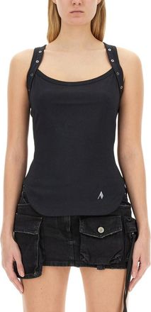 The Attico Black Logo Scoop Neck Top
