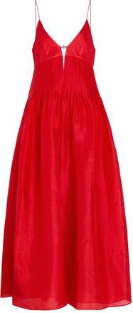 Tory Burch Pleated Linen and Silk-blend Maxi Dress - Bright Red - S (UK8-10 / S)