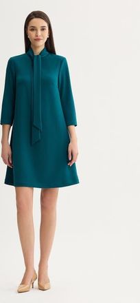 Ming Wang Stretch Deco Crepe Tie Neck Tent Dress in Deep Teal at Nordstrom, Size X-Large