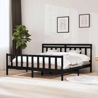 vidaXL Estructura De Cama De Madera Maciza Negra 200x200 Cm Vidaxl