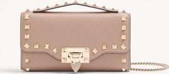 Valentino Garavani Portafoglio Con Catena Rockstud In Vitello Granato Donna POUDRE UNI