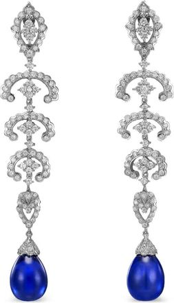 Anabela Chan Scallop Lace rhodium vermeil oorbellen met diamant en saffier - Blauw