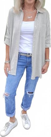 Dex Clothing Long Sleeve Stripe Blouse In Green, White
