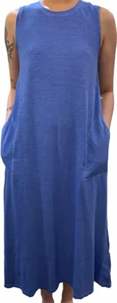 Elliott Lauren Sleeveless Pockets Midi Dress In Denim