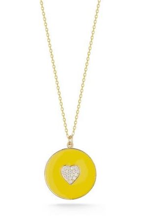 Sphera Milano Pav&eacute; Cubic Zirconia Heart Enamel Disc Pendant Necklace in Gold at Nordstrom Rack