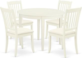 East West Furniture Dining Room Set Linen White, BODA5-WHI-C