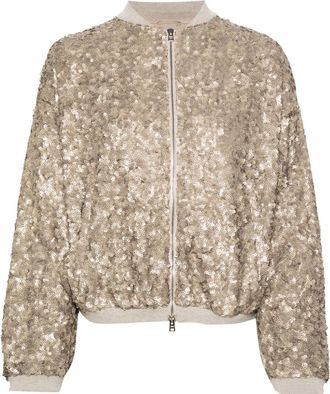 Herno sequin-embellished bomber jacket - women - Spandex/Elastane/Polyester/Acetate/Polyester/Wool - 46 - Gold