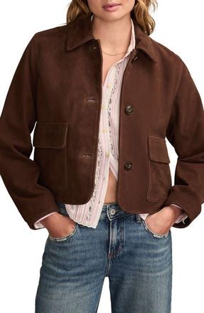 Lucky Brand Button Front Suede Jacket in Chocolate Brown at Nordstrom, Size X-Large