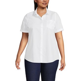 Lands End Short Sleeve No Iron Shirt in White at Nordstrom, Size X-Large P