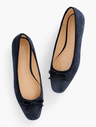 Talbots Tinsley Bow Suede Ballet Flats - Blue - 8 1/2 M Talbots