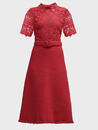 Oscar De La Renta Womens Gardenia Guipure & Tweed Dress In Red