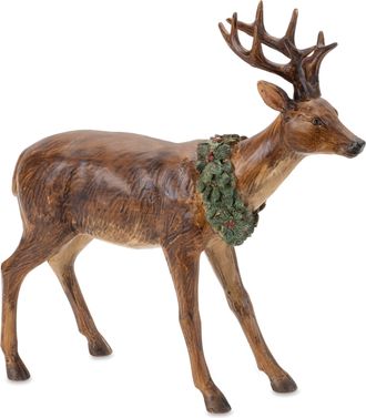 Melrose International Winter Deer Figurine (Set of 2) - Brown, Green