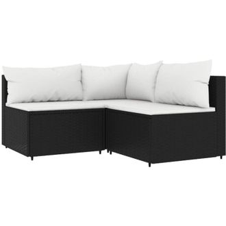 vidaXL Set De Muebles De Jard&iacute;n 3 Pzas Y Cojines Rat&aacute;n Sint&eacute;tico Negro Vidaxl