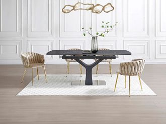 Vente-Unique Sedia in Velluto e Metallo Dorato Beige - Lotto di 2 - ELEGANO