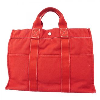 Herm&egrave;s Red Color Canvas Tote Bag (Pre-Owned)