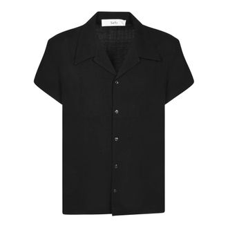 S&eacute;fr Mael Crepe Shirt - Heren - Korte mouwen Overhemden - Zwart - XS - Wol - Overhemden