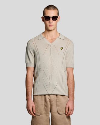 Lyle & Scott Mens Open Collar Argyle Knitted Polo Shirt - Grey - Size X-Large