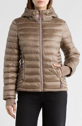 Tommy Hilfiger Zip Hooded Packable Puffer Jacket in Dk Taupe at Nordstrom Rack, Size X-Large