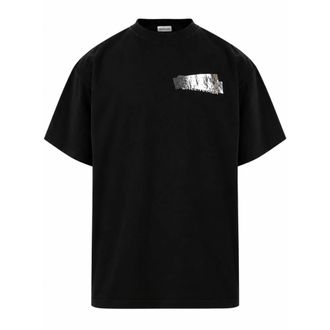 Balenciaga Silver Tape Back Oversized T-shirt - Heren - Tops - Zwart - Maat: S Katoen