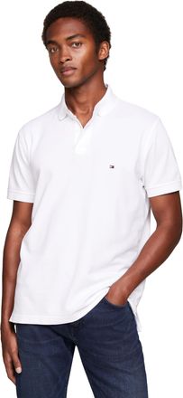 Tommy Hilfiger Mens Short Sleeve Polo Shirts in Slim Fit with Stretch and Organic Pique Cotton, White, XL