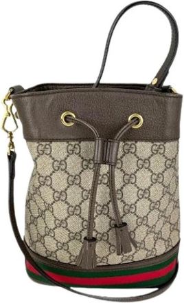 Gucci Pre-owned GG Supreme Ophidia Web Small Bucket Bag - Dames - Vintage Tas - Bruin - ONE Size - Leer - Vintage