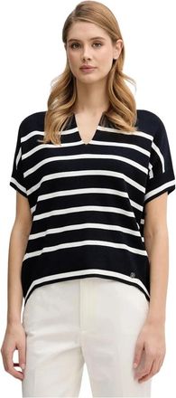 Joseph Ribkoff Trui met Streepjesprint en Korte Mouwen - Dames - V-hals truien - Blauw - XS - Truien & Vesten