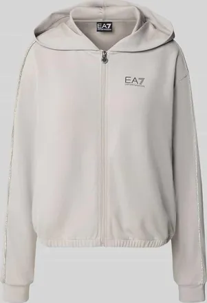 Emporio Armani Sweatjacke mit Label-Print und Reißverschluss in Hellgrau, Größe XS