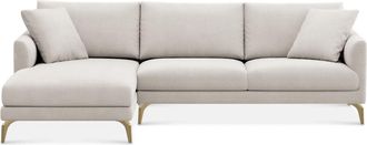 Castlery Lena Chaise Sectional Sofa Left Facing Customized, Cream Performance Fleece, Brass Legs, Spill Resistant, Removable Covers for Castlery Sofas