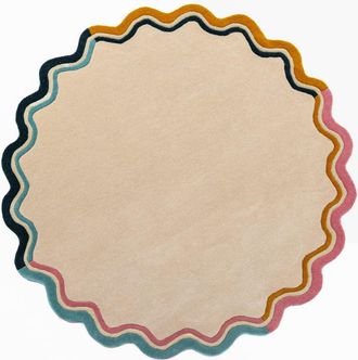 Flair Rugs Alfombra de lana redonda beige, naranja, rosa y azul 180x180cm