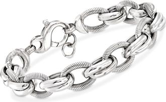 Ross-Simons Italian Sterling Silver Textured and Polished Oval-Link Bracelet