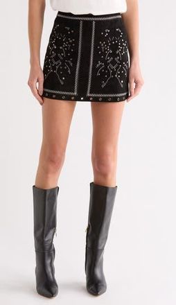 Matty M Embroidered Suede Miniskirt in Black at Nordstrom Rack, Size X-Small