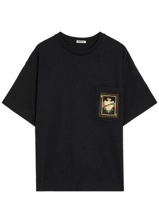 Bode Bullion Card Appliqu&eacute;d Cotton T-shirt - Black - M