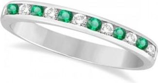 Allurez Channel-Set Emerald & Diamond Ring Band 14k White Gold (0.40ctw)
