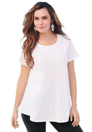 Roaman's Plus Size Ultimate Cotton Crewneck Short Sleeve Swing Tee in White at Nordstrom, Size Medium