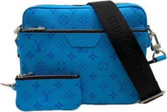 Louis Vuitton Taigarama Blue Leather Shoulder Bag Sling Bag (Pre-Owned)