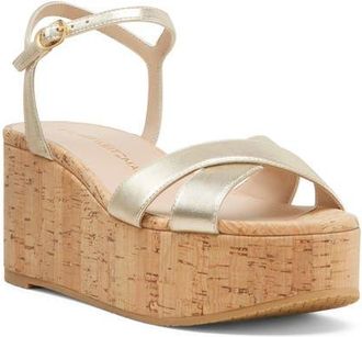 Stuart Weitzman Dayna Ankle Strap Platform Wedge Sandal in Light Gold at Nordstrom, Size 9.5