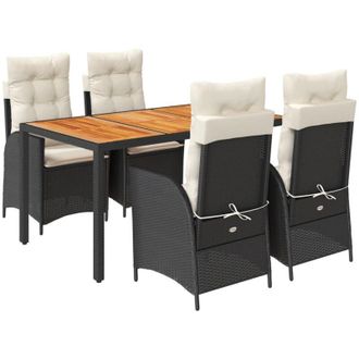 vidaXL Set De Muebles Jard&iacute;n 5 Pzas Con Cojines Rat&aacute;n Sint&eacute;tico Negro Vidaxl