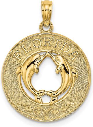 Diamond2Deal 14k Yellow Gold FLORIDA with Dolphins Circle Charm Pendant