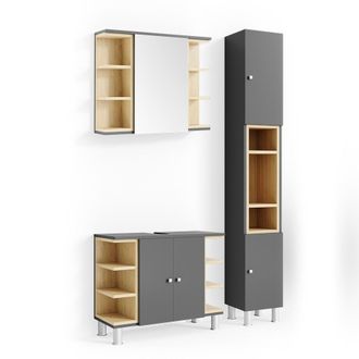 Vicco Conjunto De Muebles De Ba&ntilde;o Aquis, Antracita, 3 Partes, Con Mueble Alto