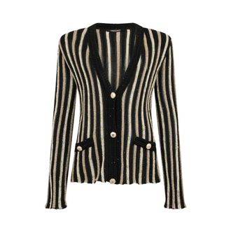 Roberto Cavalli Cardigans, female, Black, Size: XS Cardigan with Laminated Stripes