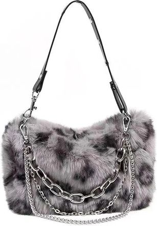 Generic Womens Plush Bags Winter Shoulder Bags For Women Furry Underarm Bag Chain Plush Evening Totes Purse Crossbody(Gray)